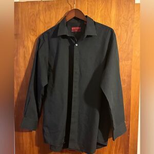 Alfani Men's Black Fitted Liquid‎ Stripe Dress Shirt Black size 17 32-33 XL.